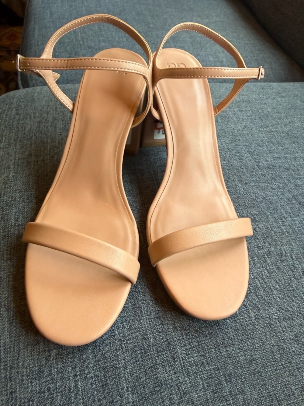BP Tan/pink Ankle-Strap Block Heels 10